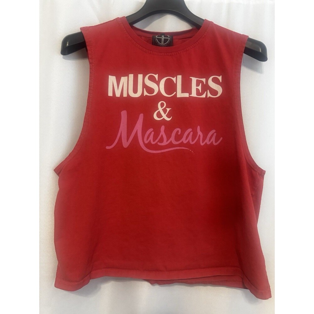 SB Apparel Red 100% Cotton Cropped Crew Neck Sleeveless Graphic Tank Top L